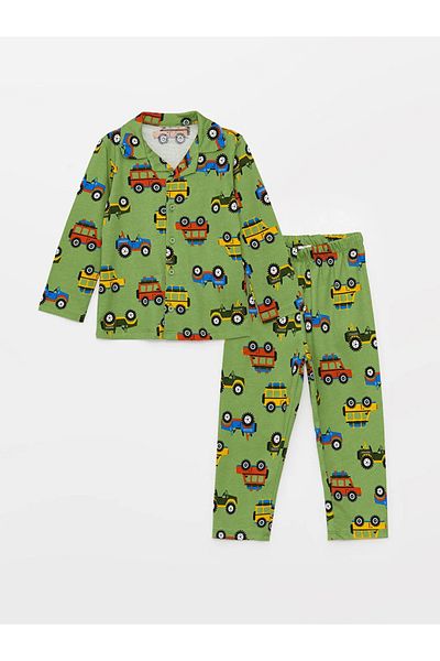 LC Waikiki Polo Collar Printed Long Sleeve Pajamas Set for Baby Boy - City