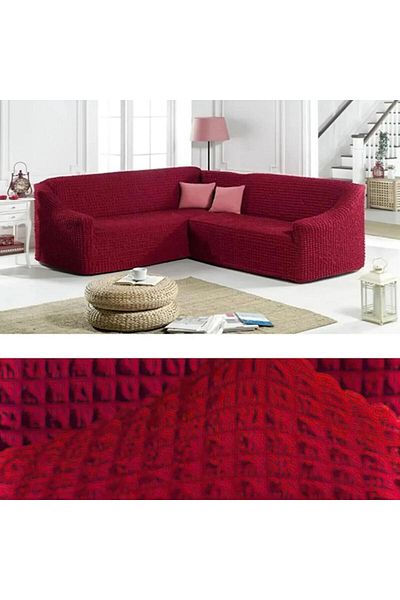 HEYTGAH Claret Red L Corner Sofa Cover Without Wrapped Skirt - Standard Elastic