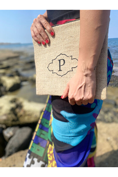 P Harfli Clutch Çanta - Jüt Kumaş