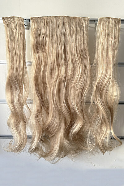 Eva Peruk Dalgalı Fiber Yarımay Set Mix Sarı 250 gr 70 cm