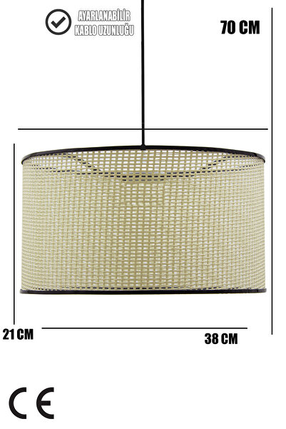 Vivido Abajur Wicker Krem-Siyah Hasır Sarkıt Avize 38cm