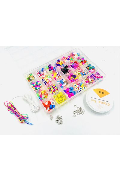 yiğit aksesuar 240 Pieces Boxed Giant Fimo Figures Phone Accessory Bracelet Necklace Making Set