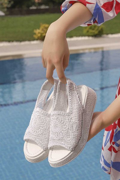 Mamito Ayakkabı HNM 100 Lace Braided Sandals with Back Elastic Detail