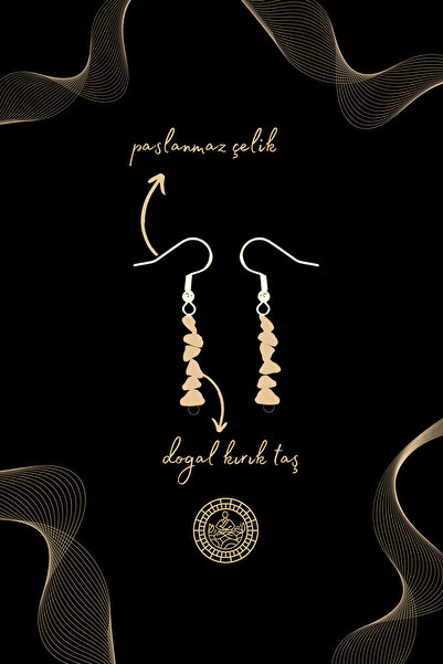 Chi Zen Doğal Taş Çelik Aşk ve Işık Küpesi Kırık Taşlı Garantili (Ametist, Pembe Kuvars, Ay Taşı)