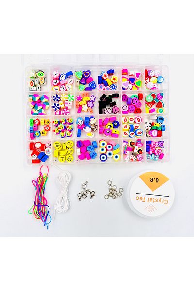 yiğit aksesuar 240 Pieces Boxed Giant Fimo Figures Phone Accessory Bracelet Necklace Making Set