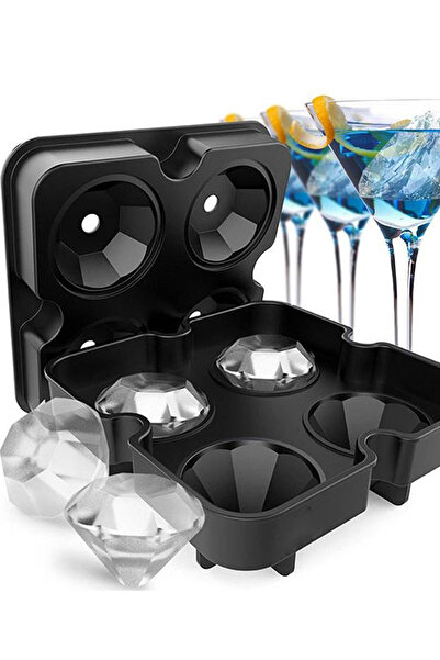 AYACO 4 Bölmeli Elmas Şekil Buz Kalıbı Kristal Buz Kalıbı Kapaklı Buzluk Buz ...