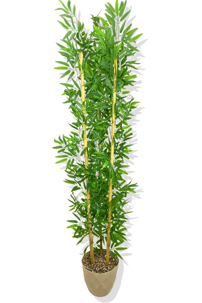 Cihan Çiçekçilik YAPAY YAPRAKLI BAMBU AĞACI 3 BAMBU'LU 190 CM 25X25 GALVANİZ SAKSI