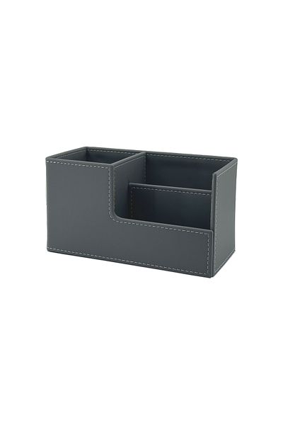 inn design Beyoğlu Series Leather Organizer Pen Holder Pastel Anthracite Gray 20.5x12.5x10 cm