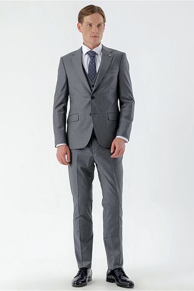 Morven Men's Gray Broadway Slim Fit Vest Suit