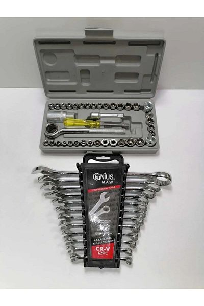 MOONSHOP 12 Piece Combined Wrench Set and 40 Piece Ratchet Socket Set