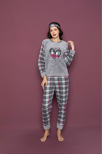 Asel Women's Plaid Patterned Fleece Pajama Set