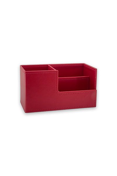 inn design Beyoğlu Series Leather Organizer Pen Holder Textured Red 11x20x9.5 cm
