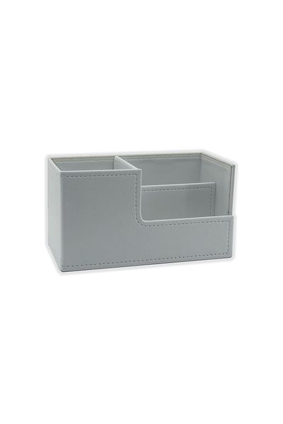 inn design Beyoğlu Series Leather Organizer Pen Holder Textured White 11x20x9.5 cm