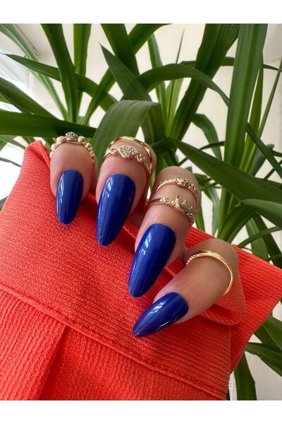 SYBELLE KOZMETİK 24 Adet Lacivert Parlak Badem Takma Tırnak