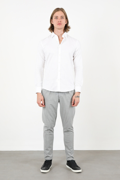 UFK MODA Super Slim Fit Elastic Waist String Men's Trousers Gray Striped