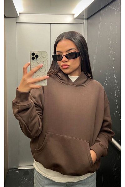 BENROMA Unisex καφέ φούτερ Oversize