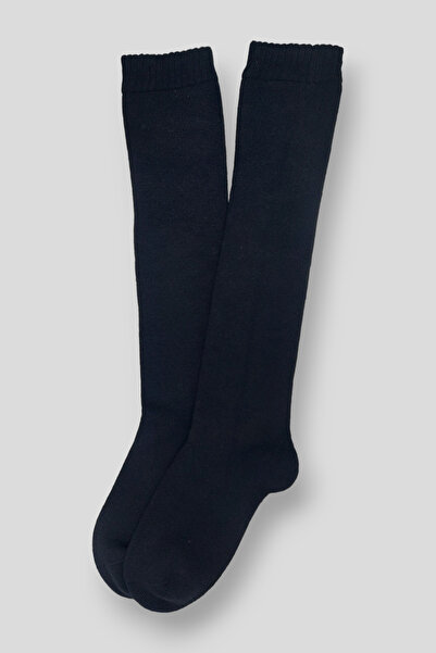 Ollero 1 Çift Dikişsiz Kışlık Havlu Kadın Diz Altı Çorap Kalın Siyah