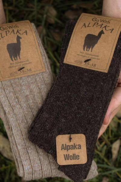 Aytuğ Unisex Alpaca Wool Winter Socks 2-Piece - 3095 B/k