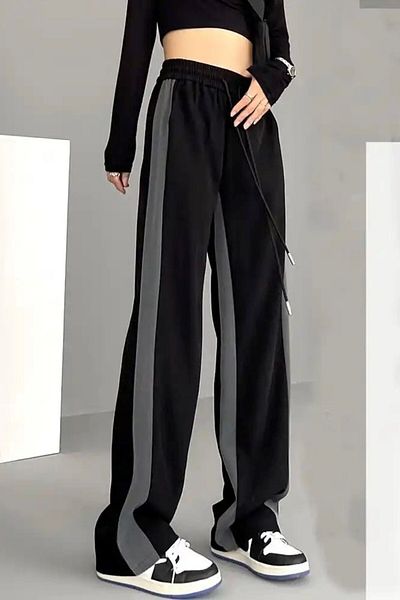 EFBUTİK Black Smoked Striped Wide Leg Sweatpants