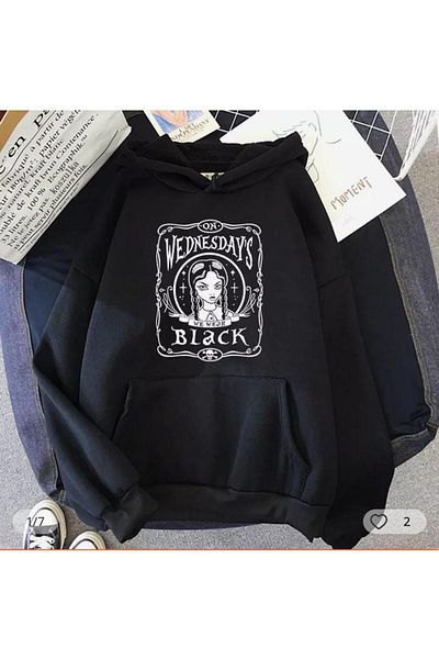 Gofeel Y2k Wednesday Μαύρο Oversize Vintage Φούτερ με κουκούλα Gofeel