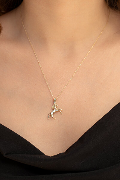 Cenova Jewelry 14 Ayar Altın Üç Boyutlu At Figürlü Kadın Kolye