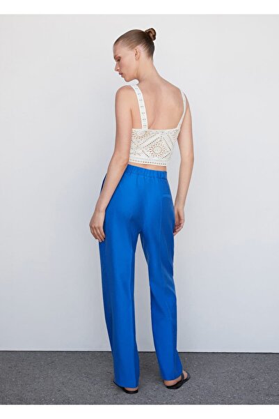 MANGO Woman Pilili düz kesim pantolon