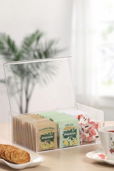 Kitchen Store 6-Compartment Tea Box with Lid - Multi-Purpose Jewelry Accessory Organizer Pouch Herbal Tea Storage Container