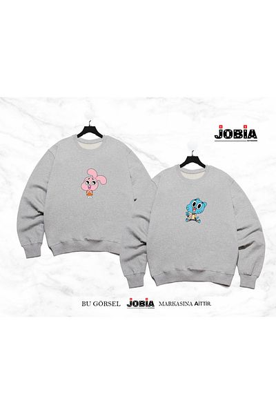 Jobia Outdoors Γυναικείες άντρες Gumball Anais Printed Lover Couple Combination Crew Neck 3 Thread Raster Σετ 2 τεμαχίων
