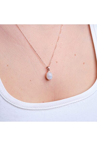 Venüs Doğal Taş Ay Taşı Minimal Rose Gold Kolye