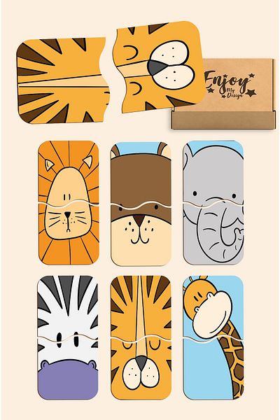 Enjoymydesign Matching Game Wooden Two Piece Baby Puzzle Skill Intelligence Development Game Educational Toy