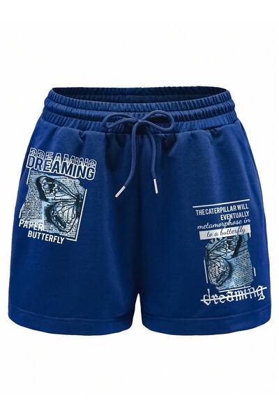 Adrift Σορτς μέσης με γραφικό σχέδιο πεταλούδας & σύνθημα