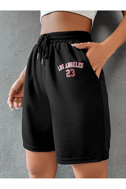 Adrift Letter Graphic Drawstring Waist Şort