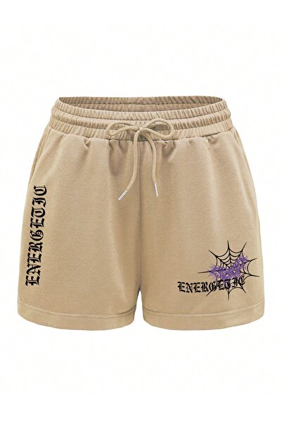 Adrift Pantaloni scurți Coolane Spider Web & Letter Graphic Drawstring Waist