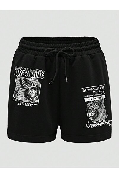 Adrift Butterfly & Slogan Graphic Drawstring Waist Track Shorts