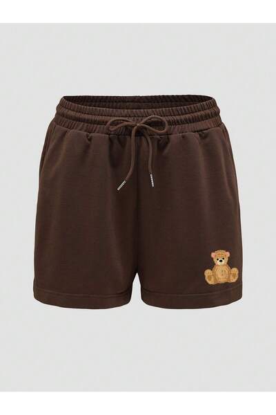 Adrift Bear Print Drawstring Waist Şort