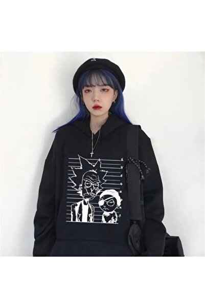 Le Savu R&M με τύπωμα Μαύρο Χρώμα Unisex με κουκούλα oversized Φούτερ με κουκ...