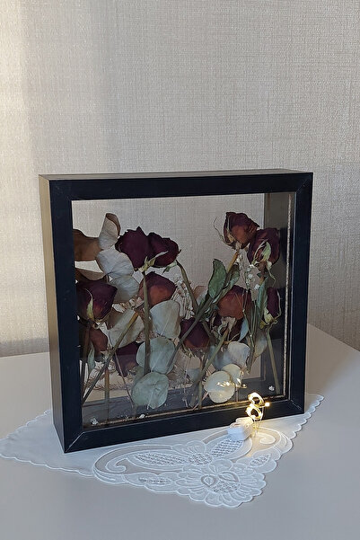 Verda Çerçeve Ledli 25x25 Cm Çift Yönlü Derin Gül Çerçevesi! Gelin Buketi Çer...