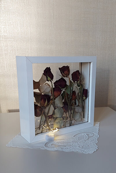 Verda Çerçeve Ledli 25x25 Cm Çift Yönlü Derin Gül Çerçevesi! Gelin Buketi Çer...
