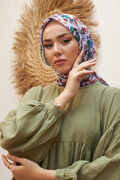 Silk Home Μαλακό βαμβακερό κασκόλ με βιολετί σχέδιο