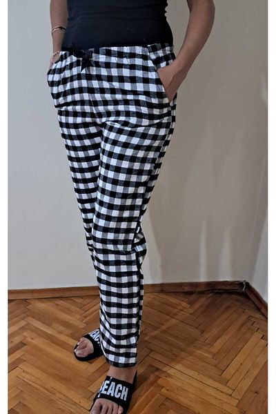 sellim țesătură neagră cașmir pentru femei, 2 buzunare, mulaj pentru pantaloni, pijamale în carouri