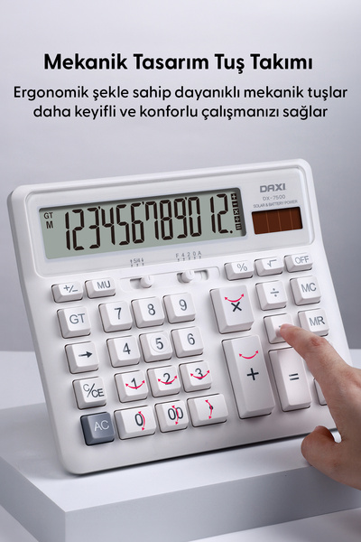 Daxi DX-7500 BÜYÜK BOY 12 HANELİ HESAP MAKİNESİ, MEKANİK TUŞ TAKIMI
