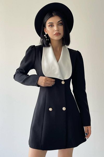 lovebox Jachetă  din stofa Atlas Design rochie Guler lat mânecă lungă Rochie sacou neagră Rochie neagră de seară 170