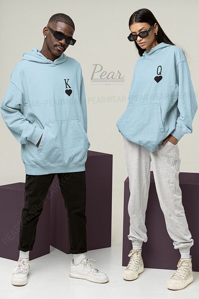 Pear Wear Φούτερ King Queen με στάμπα για ζευγάρια Unisex Oversize Lover Team Hoodie