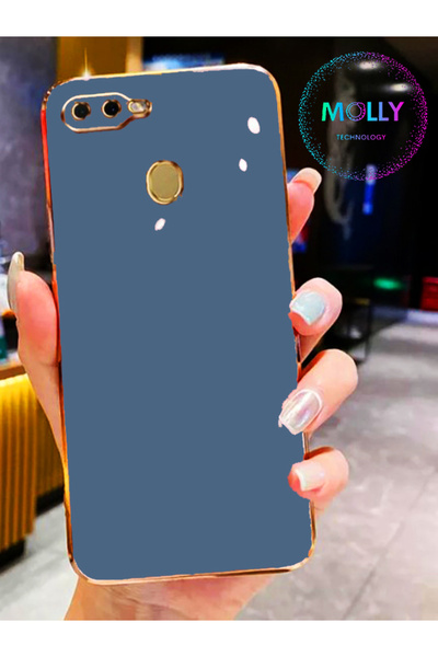Molly Technology Huawei P Smart 2018 İçin Petrol Mavisi Kenarları Gold Detayl...