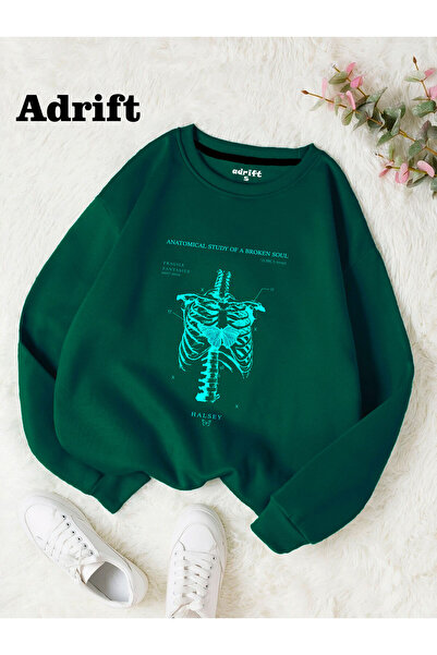 Adrift تصميم مخطط على شكل قلب منقوش على شكل قلب من تصميم Harajuku/Gothic Green