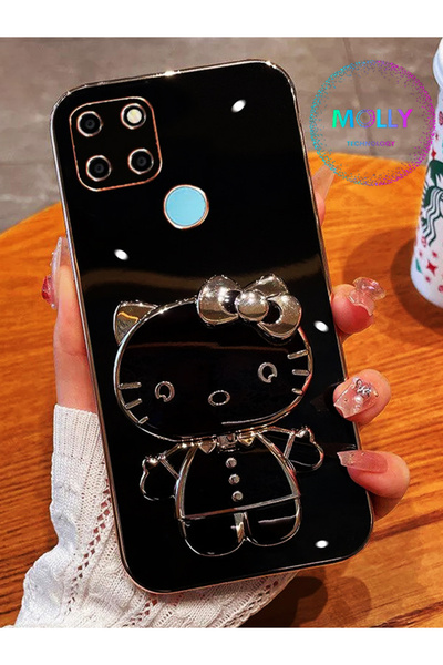 Molly Technology جراب سيليكون فاخر لهاتف Realme C25S مع حامل Hello Kitty بالل...