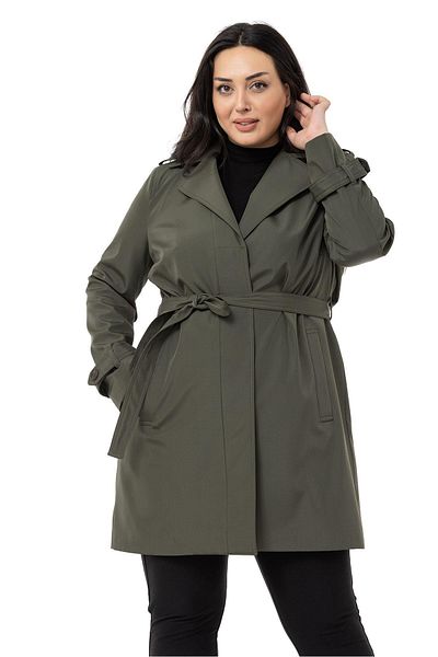 DISENTIS MODEST Large Size Fleto Pocket Hidden Button Epaulets Lined Khaki Trench Coat