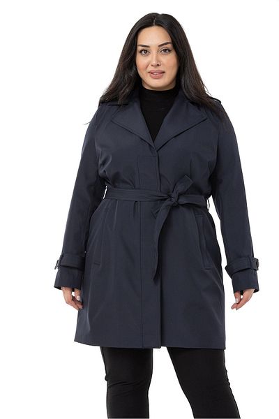 DISENTIS MODEST Large Size Fleto Pocket Hidden Button Epaulettes Lined Dark Navy Blue Trench Coat