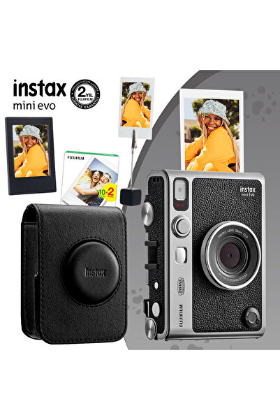Instax Mini Evo Black Camera 20-Piece Film Leather Case Frame and Stand with Gripper