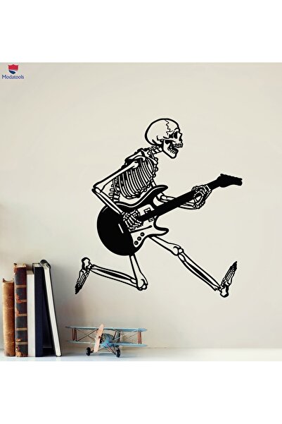 Modatools Müzik Odası Duvar Sticker Dans Kafatası Müzik Rock And Roll Elektro Gitar Severler Çıkartmalar